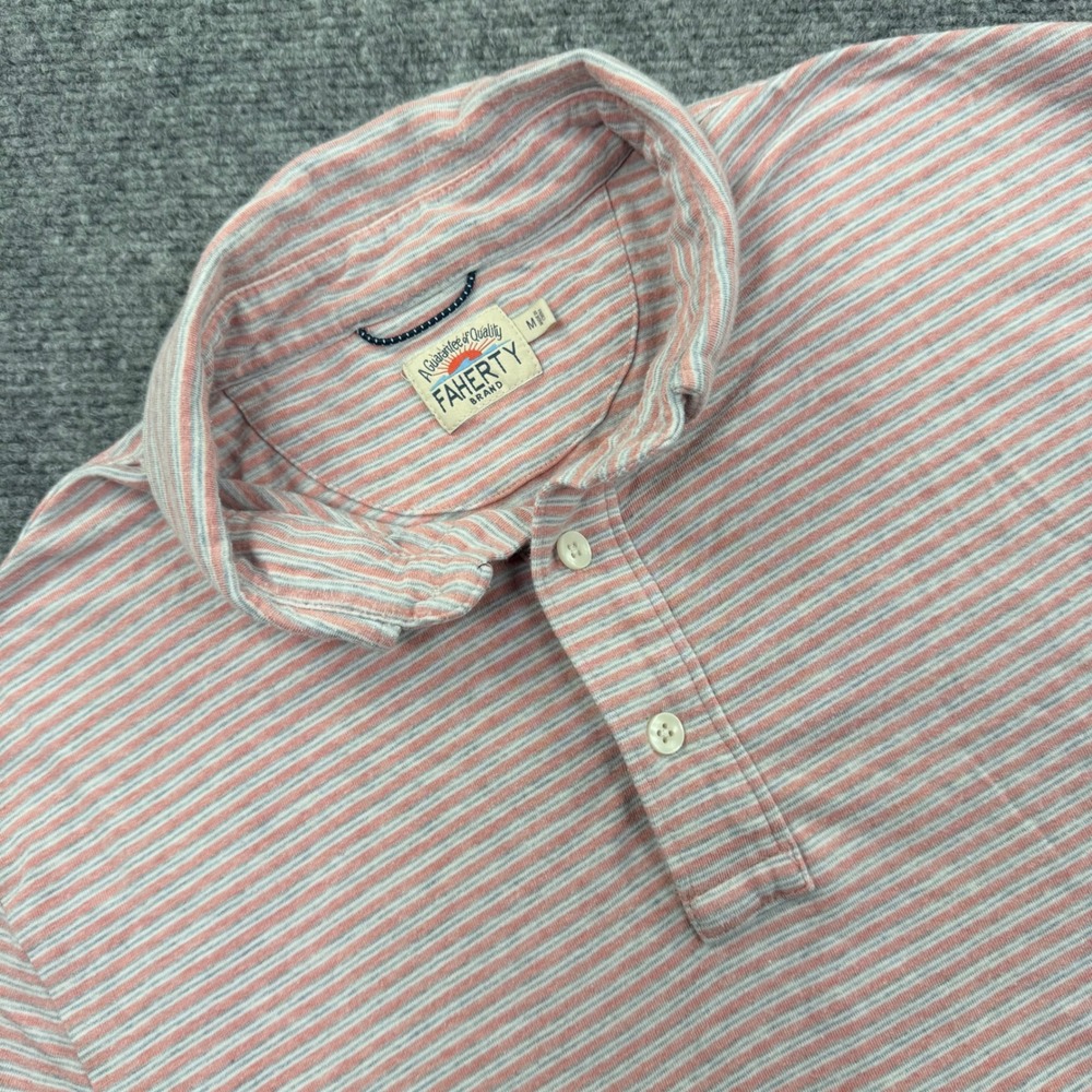 FAHERTY BRAND Mens Pink White Stripe Short Sleeve Polo Shirt Size Medium